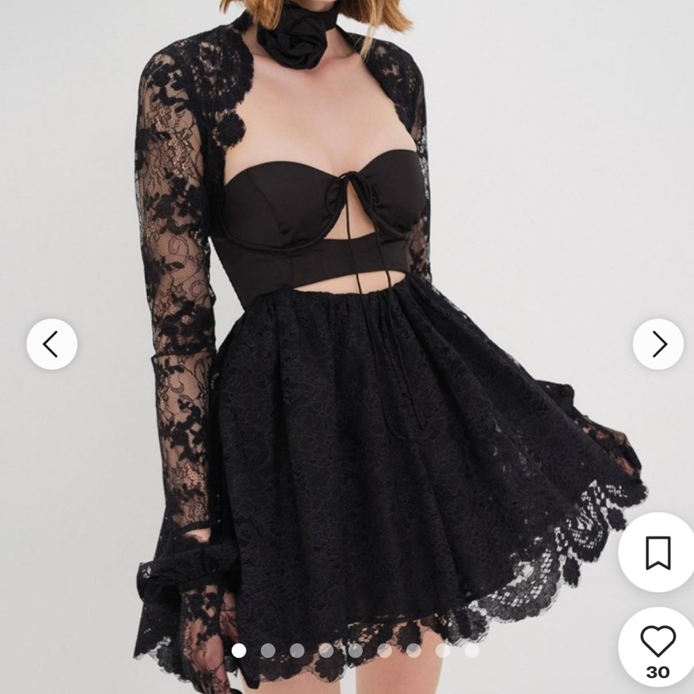 For Love And Lemons Regina Black Mini Dress Sz Small $298 Revolve Lace Short - Picture 4 of 5